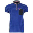 Brave Soul Men's Helek All Over Triangle Polo Shirt with Contast Collar - Bright Blue/White