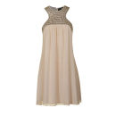Little Mistress Women's Neck Embellished Swing Prom Dress - Cream