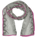 Codello Women's Snake Print Long Silk Scarf - Grey/Dark Pink