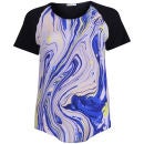 Draw In Light Women's Digi Marble Silk T-Shirt - Trip Blue On Black