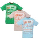 Men's 3 Pack Short Sleeve Race Printed T-Shirt - Blue, Stone, Green