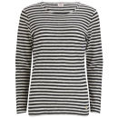 Armor Lux Women's Linen LS Striped Shirt - Nature/Rich Navy