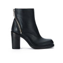 McQ Alexander McQueen Women's Nazrul Curved Zip Leather Heeled Ankle Boots - Black