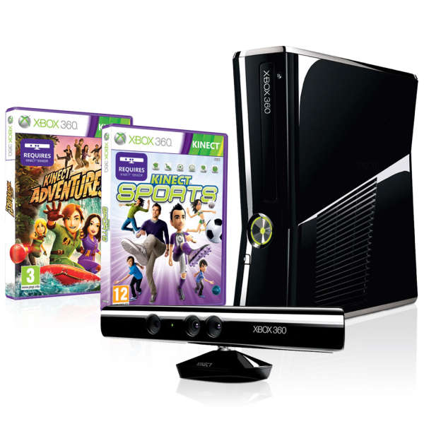 Xbox 360 250gb Bundle Includes Kinect Sensor Kinect Adventures And Kinect Sports Games 0347