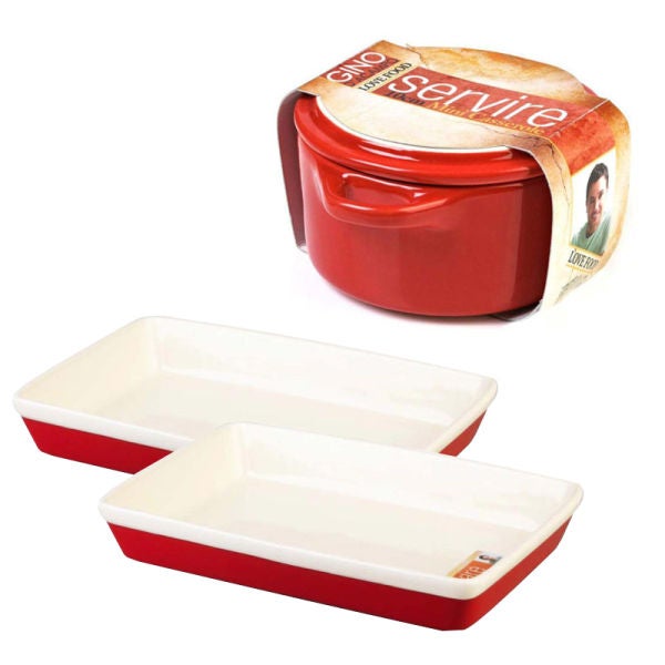 Gino D'Acampo Bundle Includes Rectangular Baker 35cm and 28cm Red