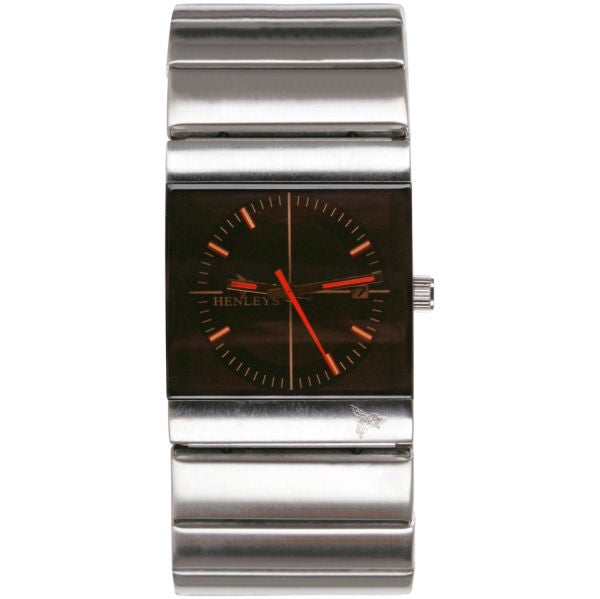 Henleys Men's Chunky Silver Square Black Dial Bracelet Watch Clothing