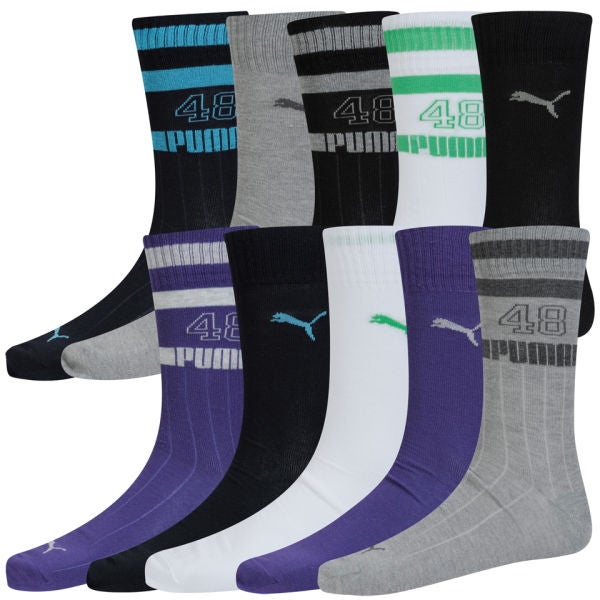 Puma Men's Socks (10 Pairs) Black/Grey/Navy/White/Purple Clothing