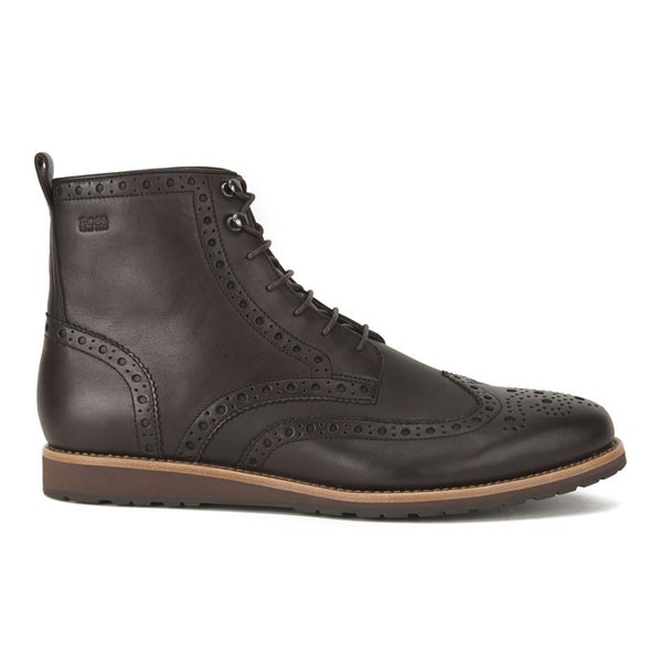 BOSS Hugo Boss Men's Casuro Leather Brogue Boots Brown Free UK