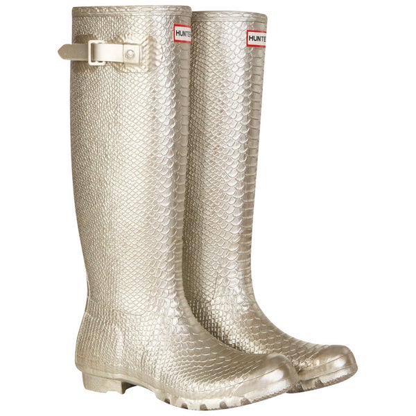 Hunter Women's Carnaby Boa Snake Tall Wellies Gold Clothing