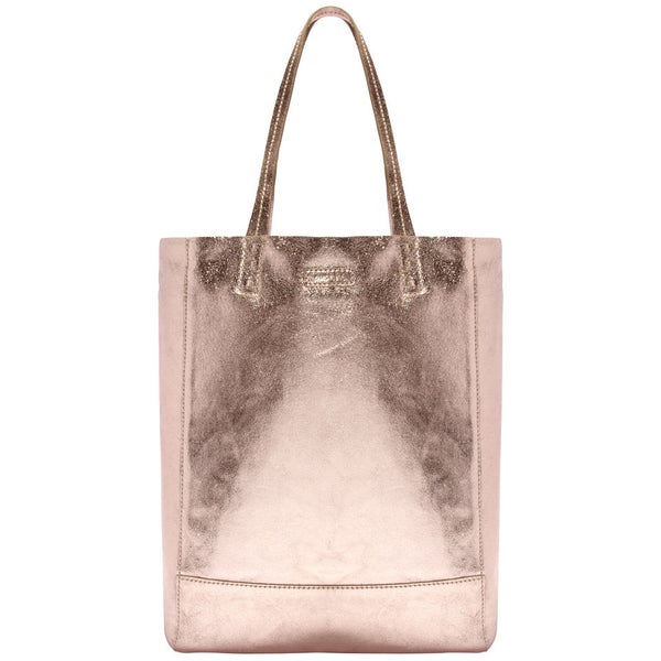Oushka Clover Metallic Leather Tote Bag Rose Gold
