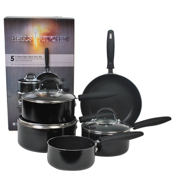 Hell's Kitchen Eclipse 5pc Black Aluminium Non Stick Pan Set
