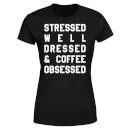 Camiseta "Stressed Well Dressed & Coffee Obsessed" - Mujer - Negro