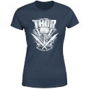 T-Shirt Femme Marvel - Thor Ragnarok - Logo du Marteau de Thor - Bleu Marine