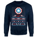 Marvel Avengers Captain America Pixel Art Christmas Jumper - Navy