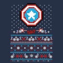 Marvel Avengers Captain America Pixel Art Sudadera Navideña - Azul Marino
