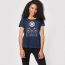 Camiseta navideña para mujer Avengers Capitán América Pixel Art de Marvel - Azul marino