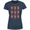 Elf Faces Women's Christmas T-Shirt - Navy