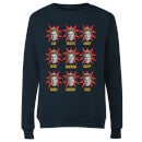 Elf Faces Women's Christmas Sweater - Navy