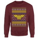 DC Wonder Woman Knit Christmas Sweater - Burgundy