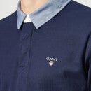 GANT Men's Original Barstripe Heavy Rugger Long Sleeve Polo Shirt - Evening Blue - S - Blue