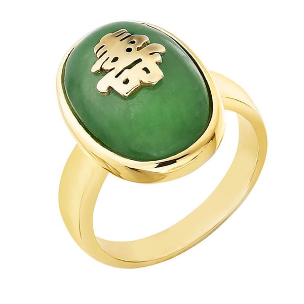 Gold Plated Green Jade Chinese Ring