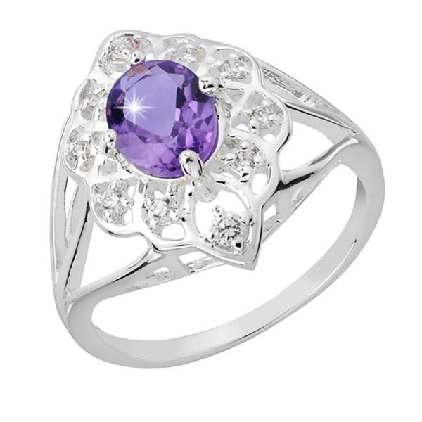 Silver Plated Oval Amethyst Ring