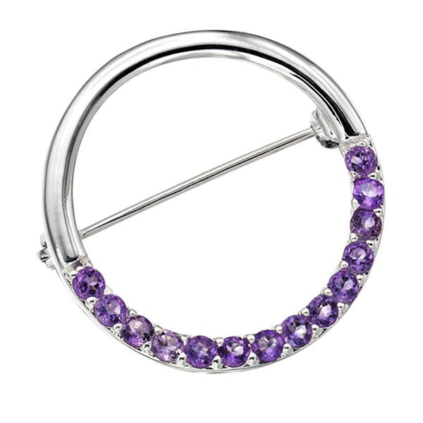 Silver Plated Circle Design Amethyst Pin