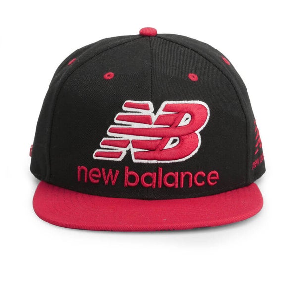 New Balance Unisex Courtside 6 Panel Flat Peak Baseball Cap - Acrylic Black/Red