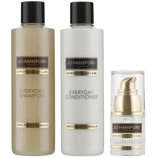 Jo Hansford Expert Colour Care Anti Frizz Shampoo, Conditioner (250 ml) och Mini Illuminoil (15 ml)