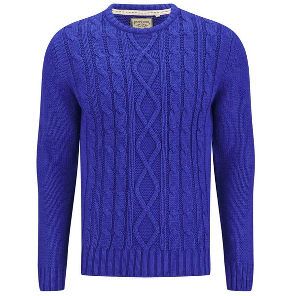 Brave Soul Men's Ludwig Cable Knitted Jumper - Blue