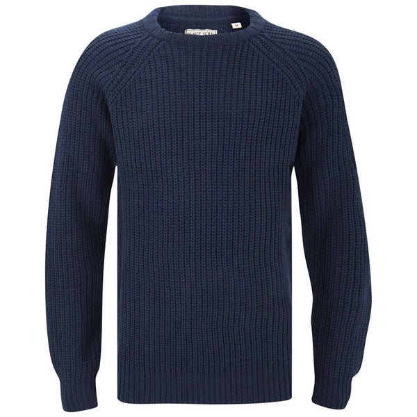 Brave Soul Men's Konstantig Knitted Elbow Patch Jumper - Navy