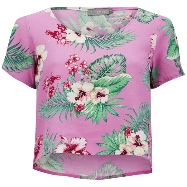 LOVE Women's Floral Crop T-Shirt - Pink