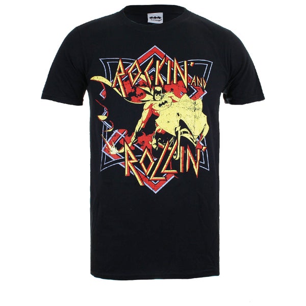 DC Comics Men's Batman Rockin N Rollin T-Shirt - Black