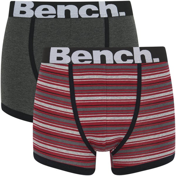 Bench Men's 2 Pack Stripe Fashion Trunks - Grey/Red