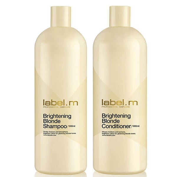 Duo de productos iluminadores cabello rubio label.m Brightening Blonde