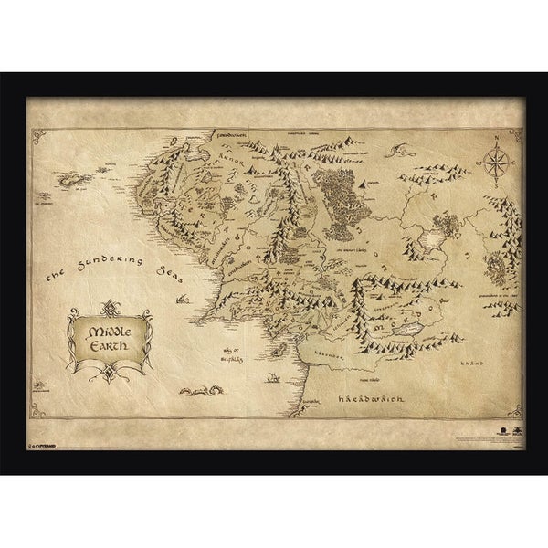 The Hobbit Middle Earth Map Framed Print (30x40)