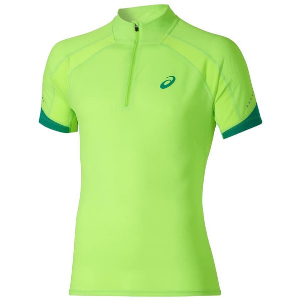 Asics Men's Shorts Sleeve Half Zip Running T-Shirt - Green Gecko