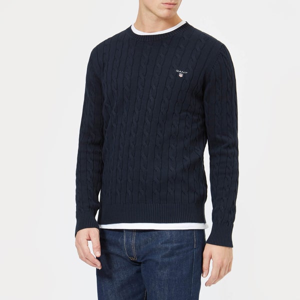 GANT Men's Cotton Cable Crew Knitted Jumper - Evening Blue