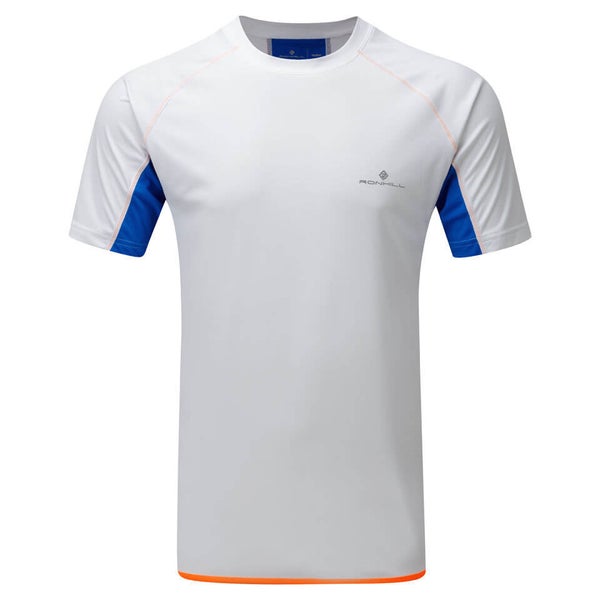 RonHill Men's Advance Short Sleeve Running T-Shirt - White/Electric Blue