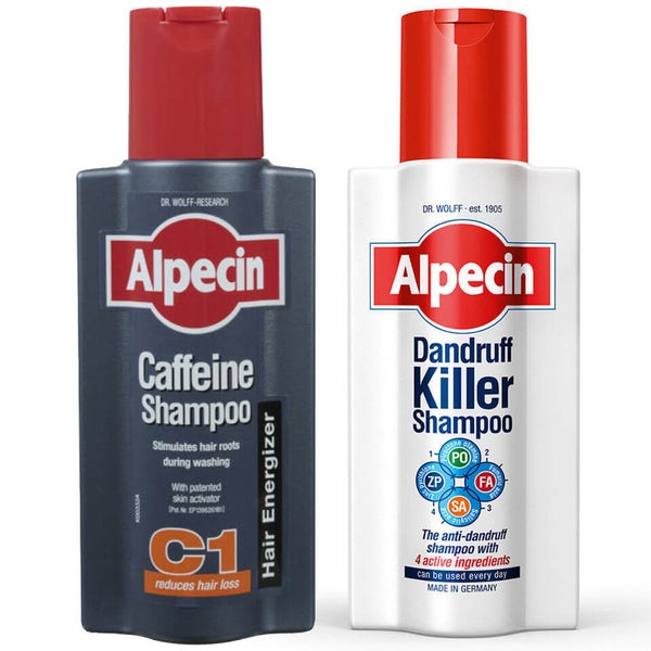 Alpecin-shampooduo: Dandruff Killer ja Caffeine Shampoo