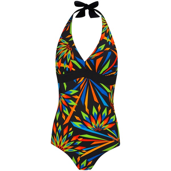 Zoggs Women's Neon Tribal Plunge Swimsuit - Black/Multi