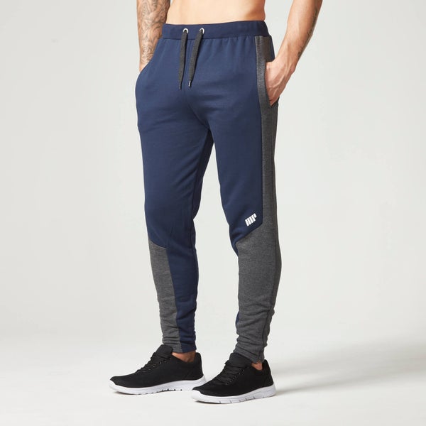 Men's Panelled Slimfit Sweatpants with Zip - Navy