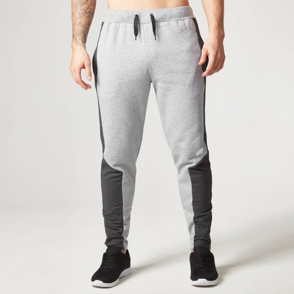 Men's Panelled Slimfit Sweatpants with Zip - Grey Marl