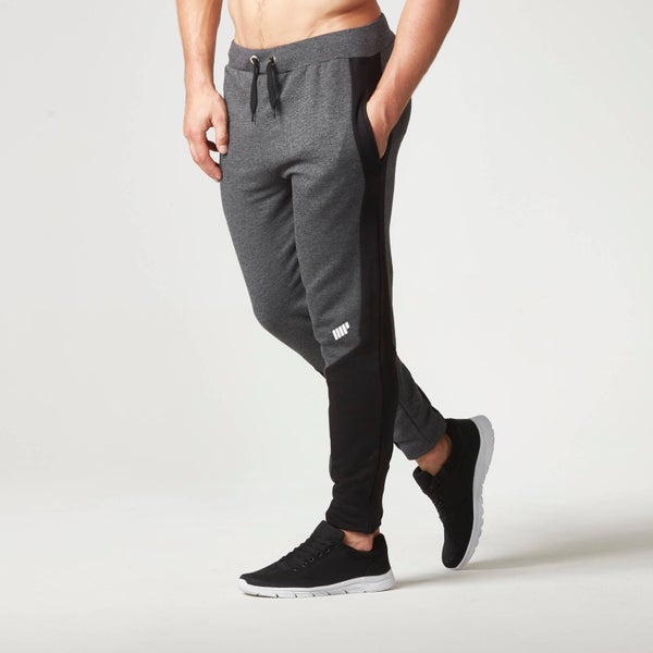 Men's Panelled Slimfit Sweatpants with Zip - Charcoal