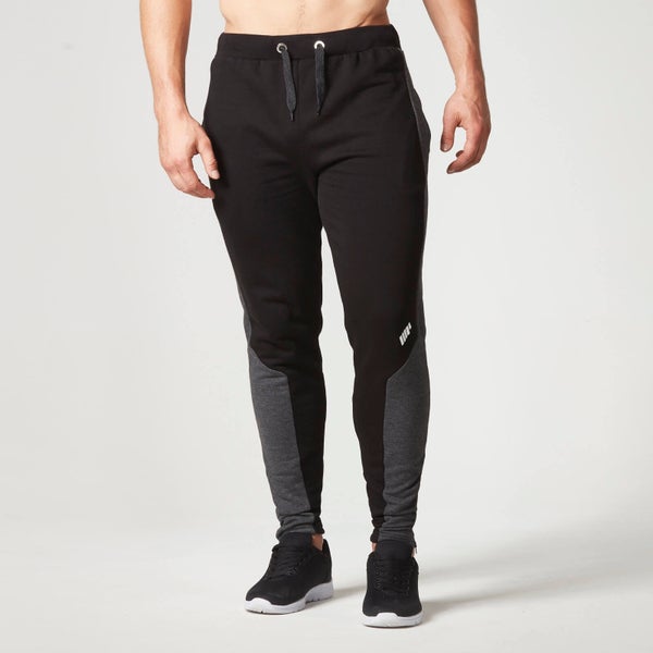 Men's Panelled Slimfit Sweatpants with Zip - Black