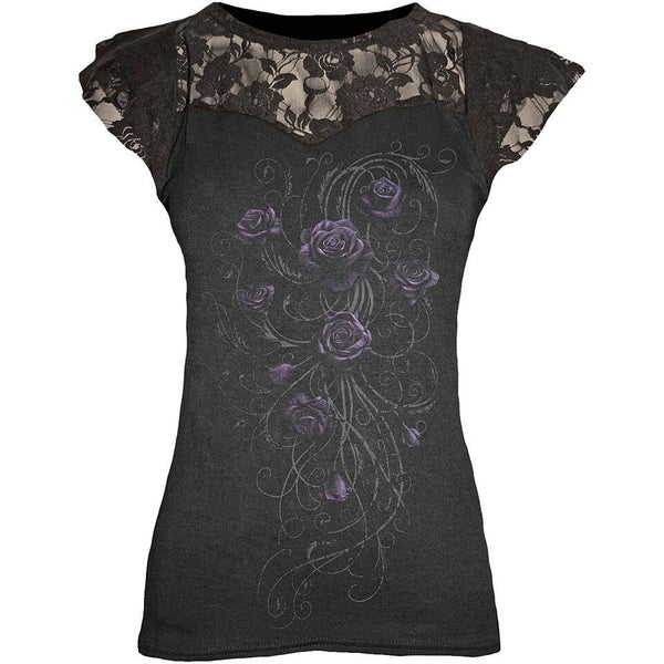 Spiral Women's ENTWINED Lace Layered Cap Sleeve Top - Black