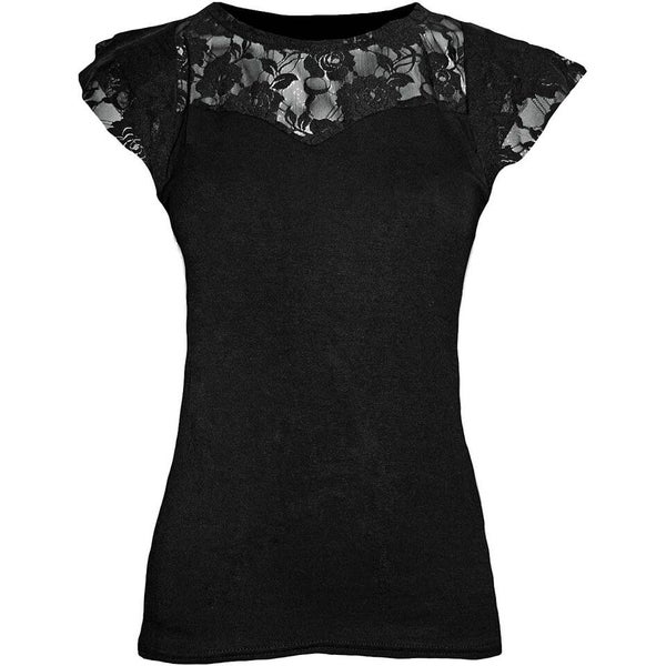 Spiral Women's GOTHIC ELEGANCE Lace Layered Cap Sleeve Top - Black