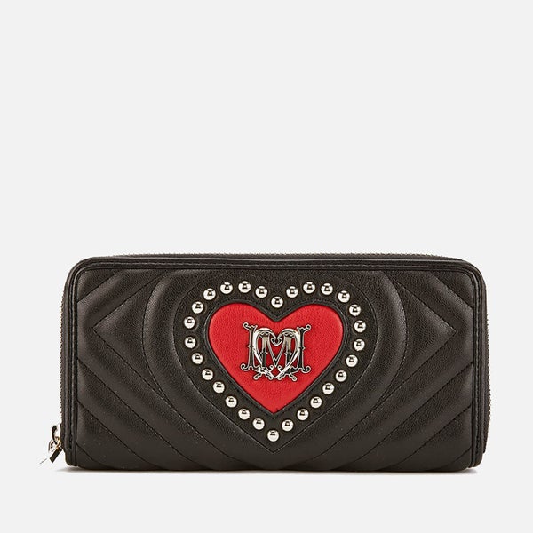 Love Moschino Women's Quilted Heart and Stud Purse - Black