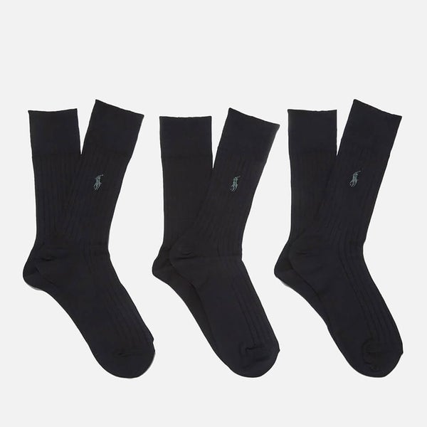 Polo Ralph Lauren Men's Egyptian Cotton Ribbed Socks (3 Pack) - Black - UK 6.5-9 - Black