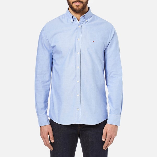 Tommy Hilfiger Men's Plain Oxford Long Sleeve Shirt - Blue